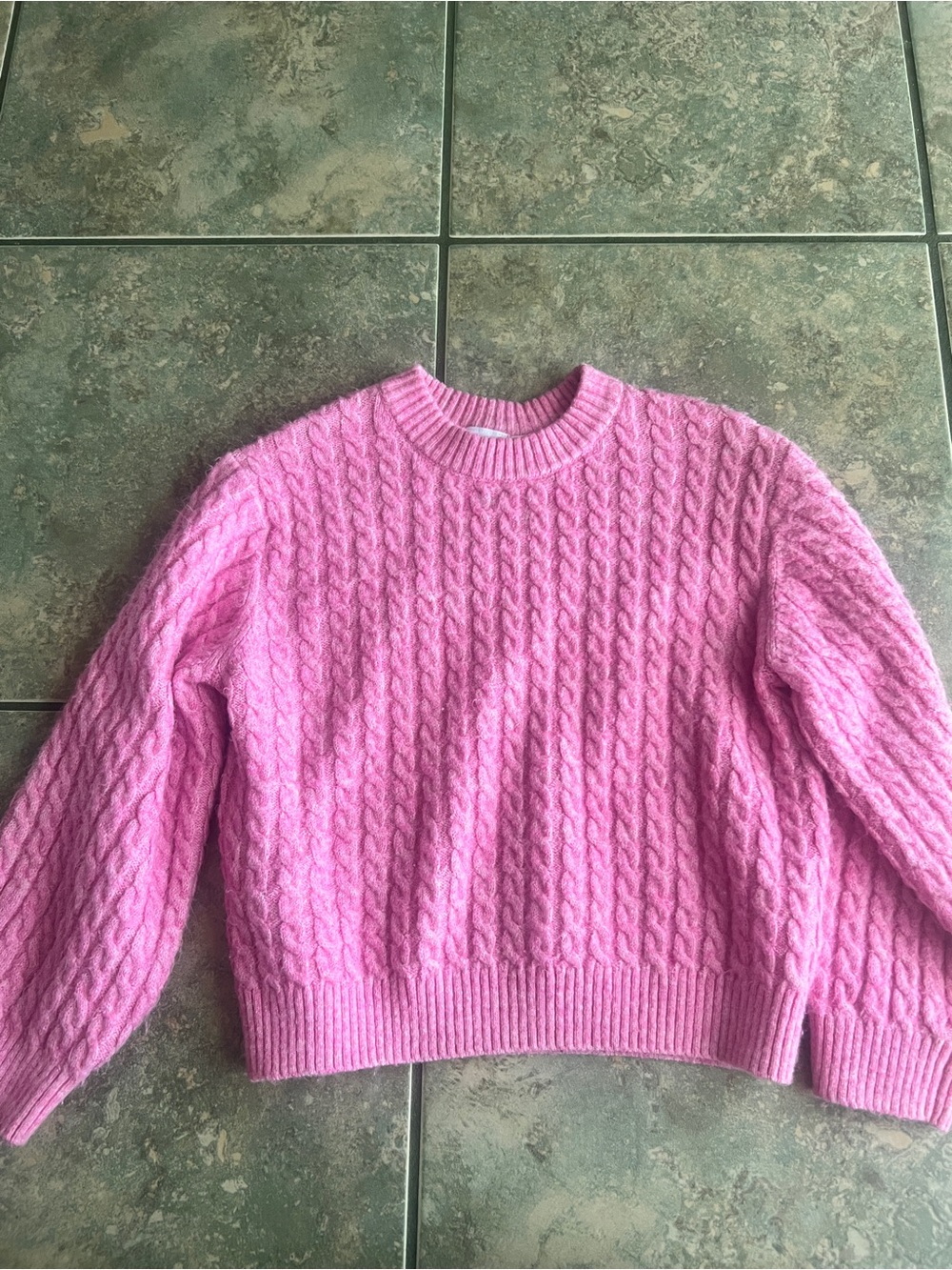 Zara Pink Cable-Knit Crewneck Sweater